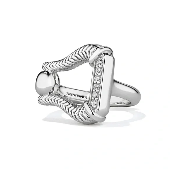 NWT Judith Ripka Vienna Diamond Sterling Silver Stirrup Ring-size 8